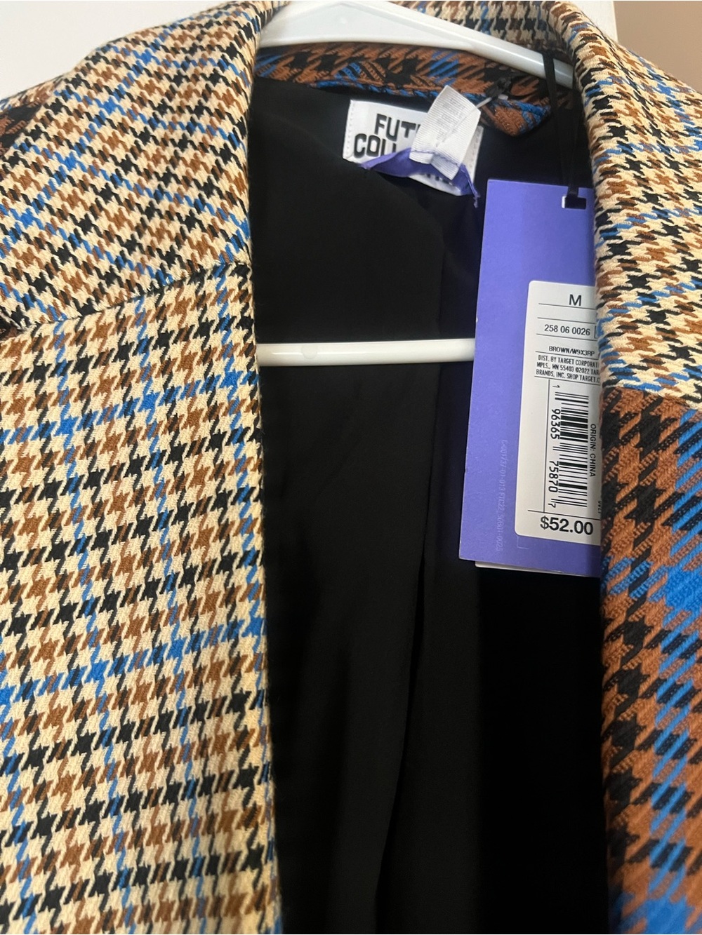 Checked Belted Blazer Jacket - Brown & Blue - Picture 2 of 3